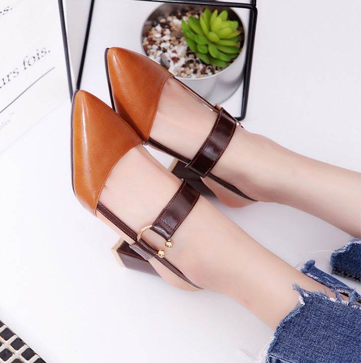 new hollow coarse sandals high-heeled shallow mouth pointed baotou shoes work shoes women Female sexy high heels B1284 - Mubimart
