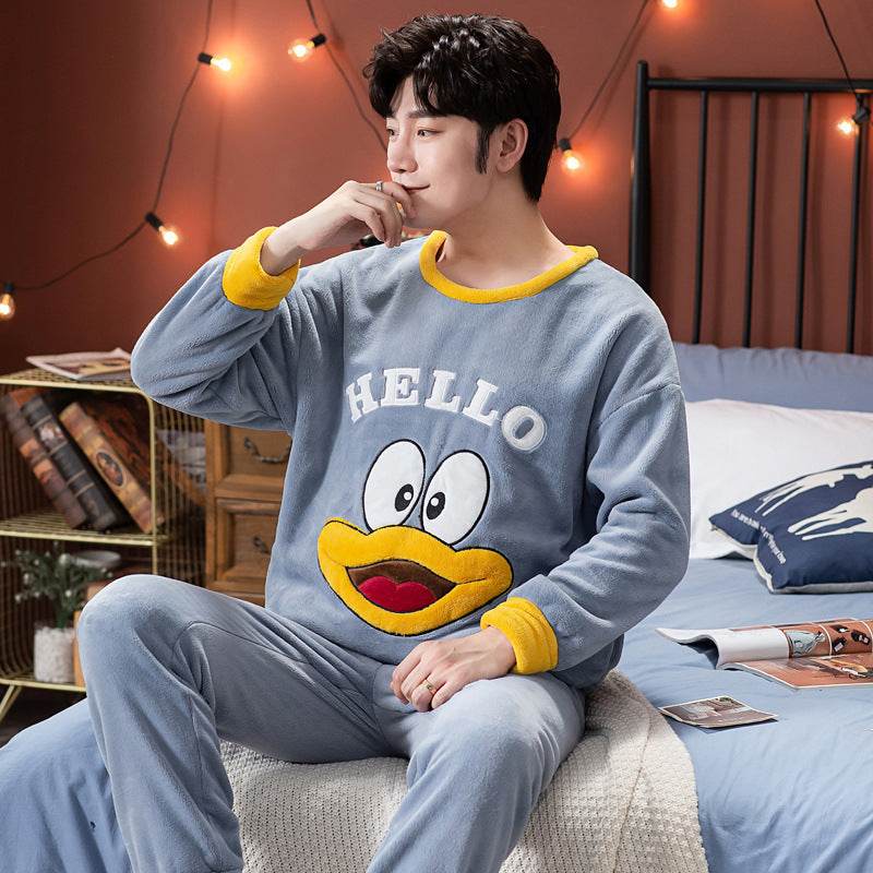 Long Sleeve Padded Flannel Pajama Suit - Mubimart