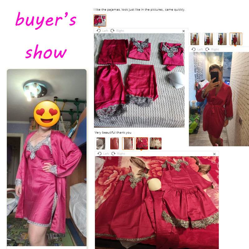 5pcs Pajama Set Women Kimono Robes Sets With Camisole And Pants - Mubimart
