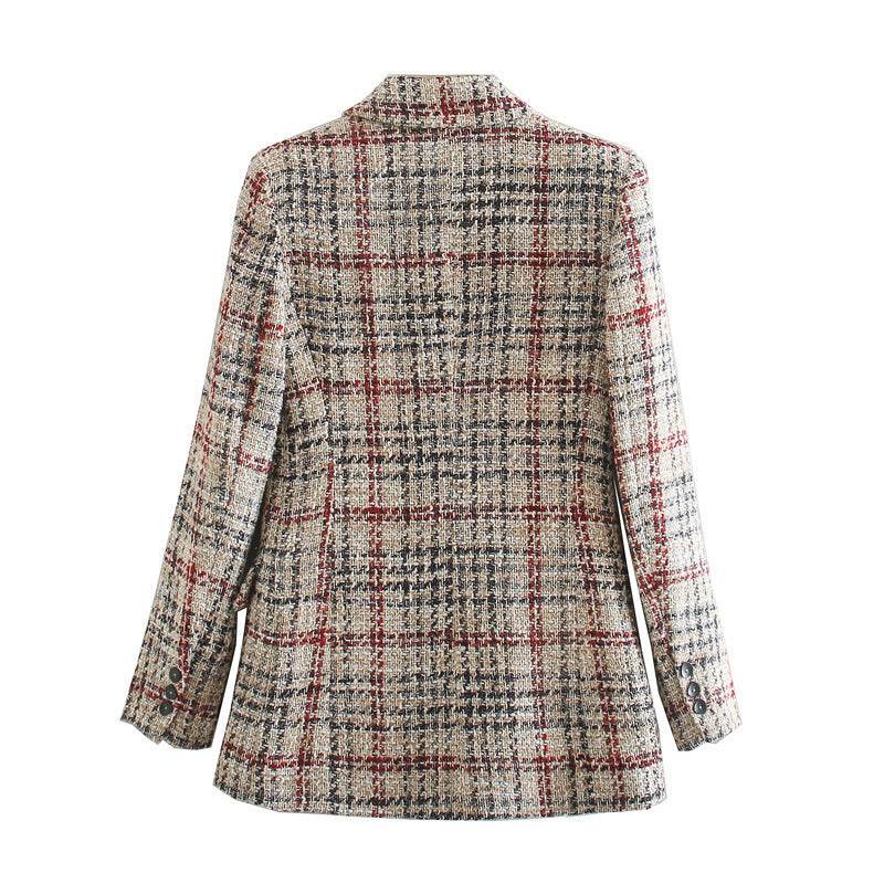 Plaid texture blazer women's clothing - Mubimart