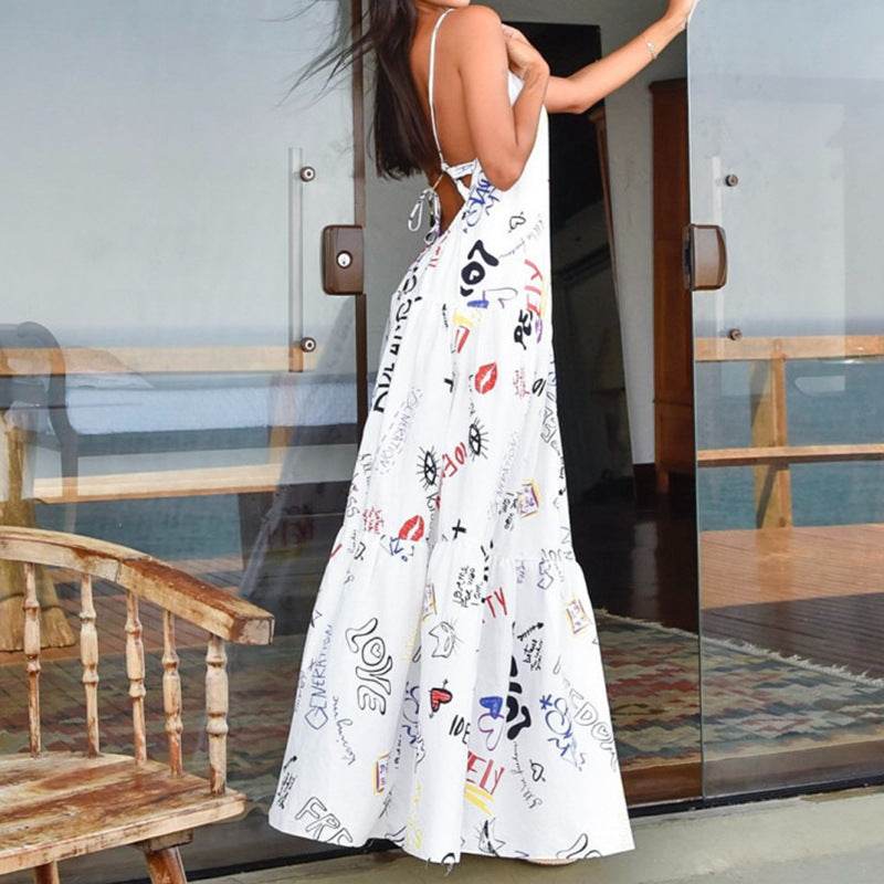 Women's Cross Strap Backless Slip Dress - Mubimart