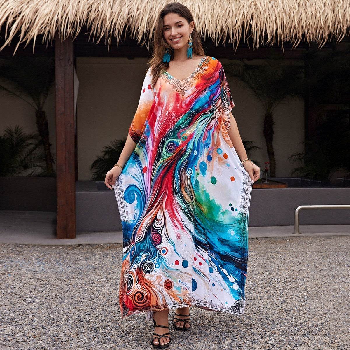 Plus Size Robe Blouse Beach Bikini Vacation Coat Dress Women - Mubimart