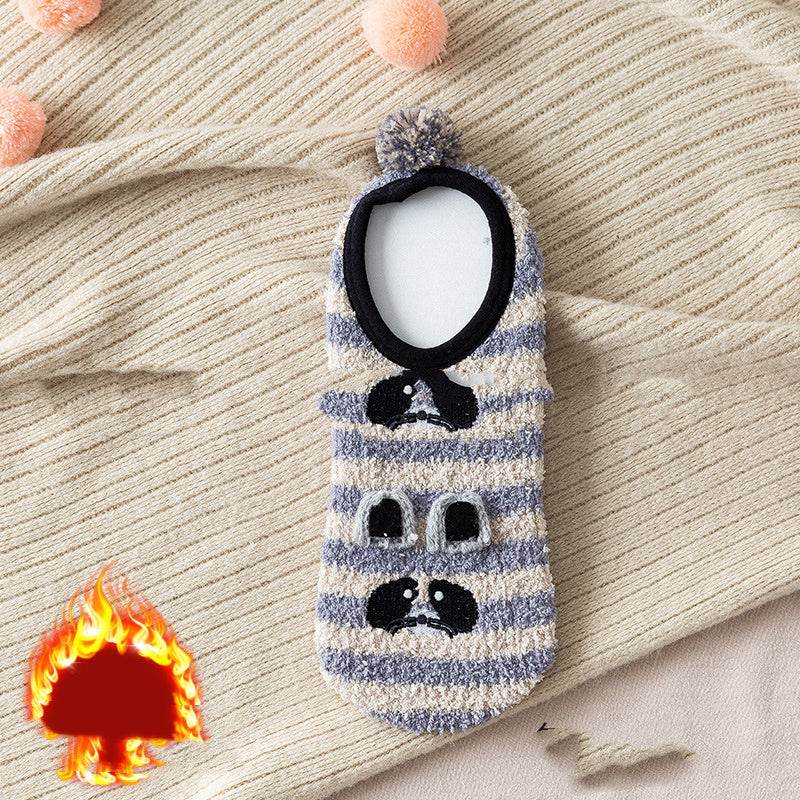 Half-sided Fleece Boat Socks Month Shoes And Socks Embroidery Dot Glue - Mubimart