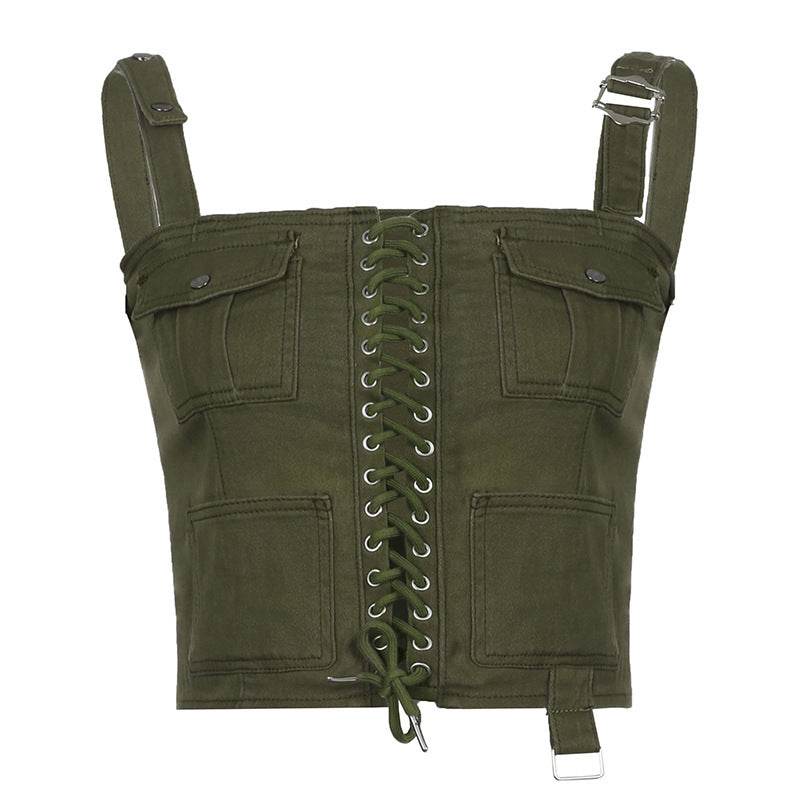 Crossed Corns Lace-up Bra Work Dress Women's Vest - Mubimart