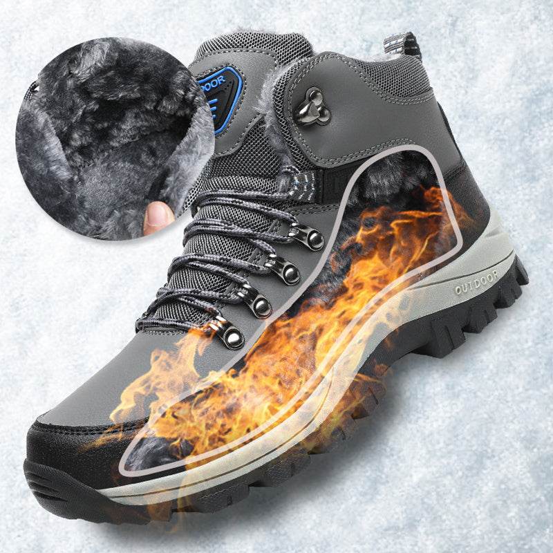 Winter Snow Boots Men Warm Plush Ankle Boots Hiking Lace-up Shoes - Mubimart