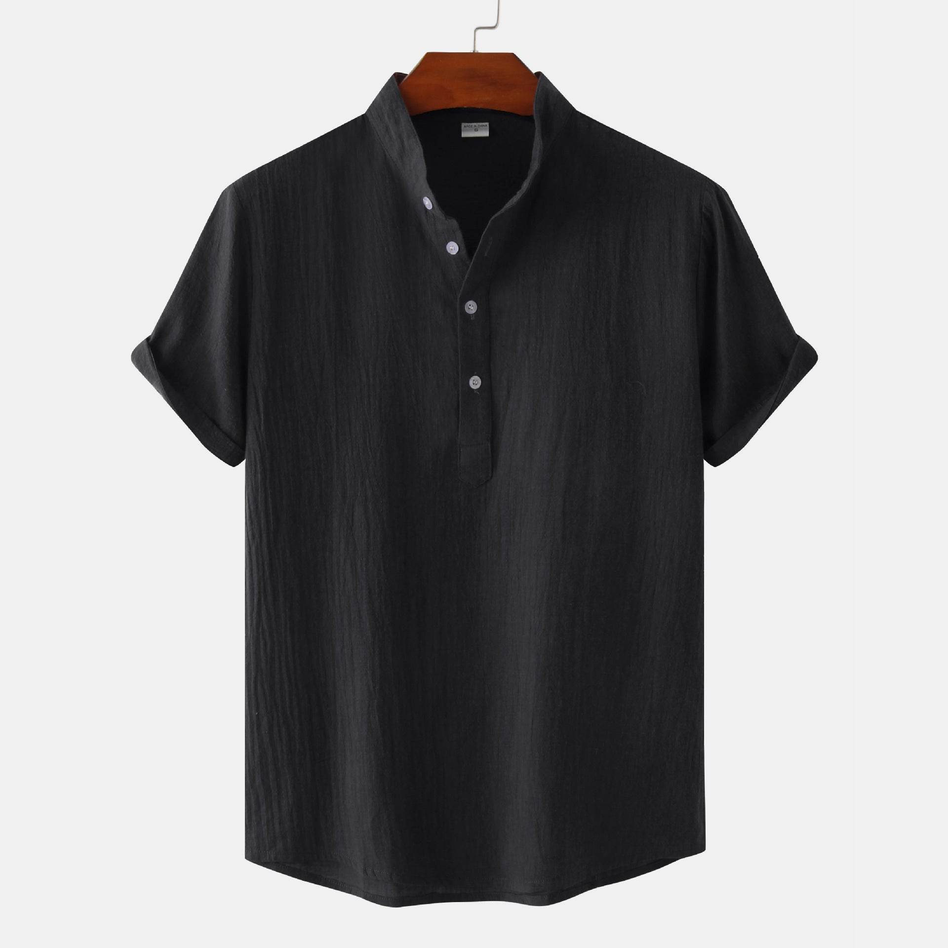 Casual Solid Color Shirt Short Sleeve Shirt Beach T-Shirt Tops Summer Mens Clothing - Mubimart