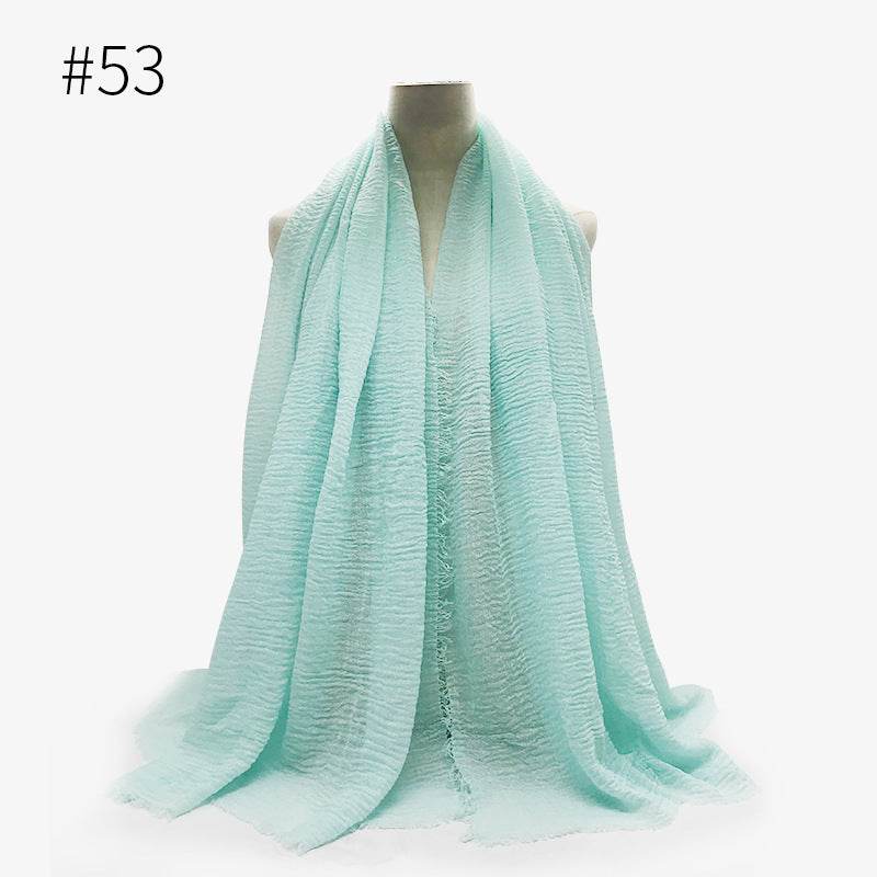 Bubble plain Scarf / cotton scarf fringes women soft solid hijab popular muffler shawls big Pashmina wrap hijab - Mubimart