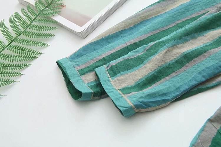 Women Autumn Stripe Lapel Neck Blouses Loose Tops - Mubimart