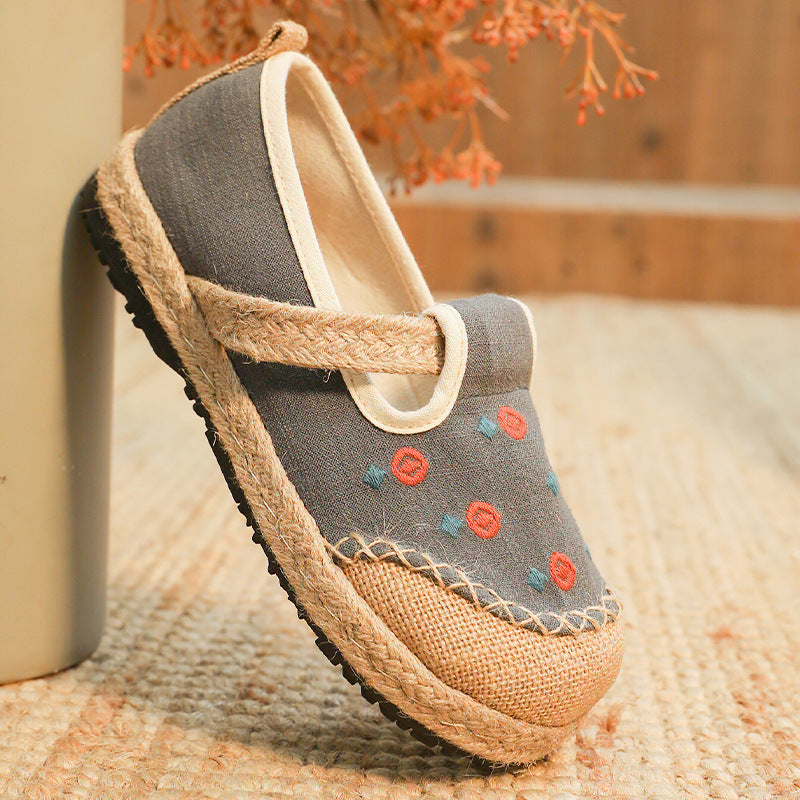 New Comfort Round Head Cotton And Linen Shoes Breathable Embroidered