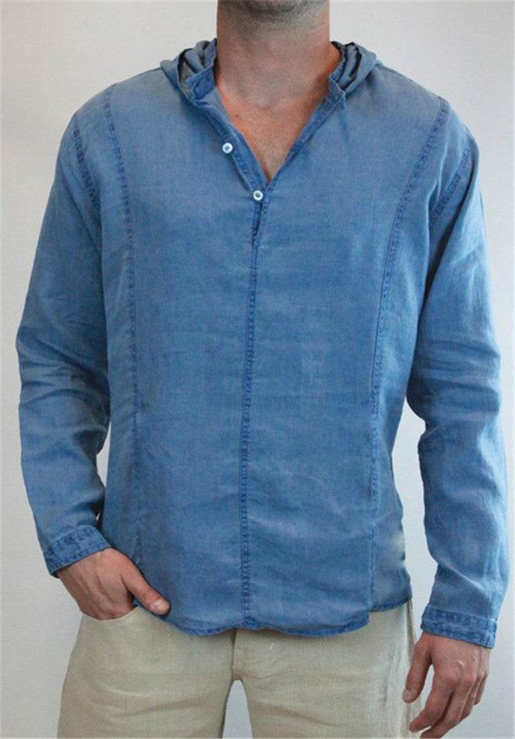 Men's linen hooded T-shirt - Mubimart