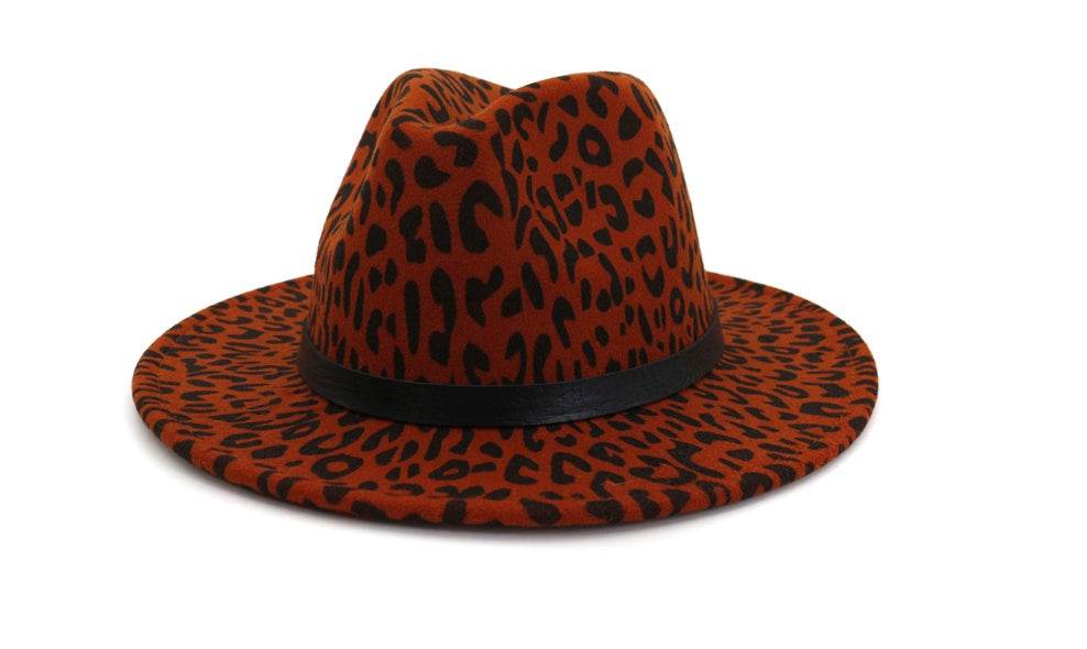 Wide Brim Leopard Wool Fedora Felt Hat For Women - Mubimart