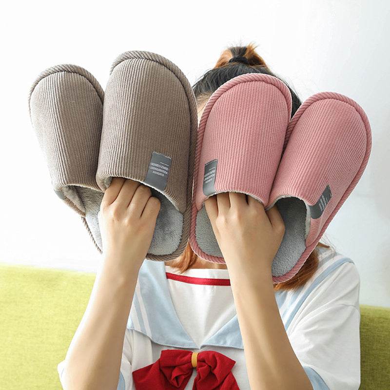 Indoor Corduroy Shoes Warm Plush Home Slipper Anti Slip Floor Bedroom Shoes Autumn Winter - Mubimart