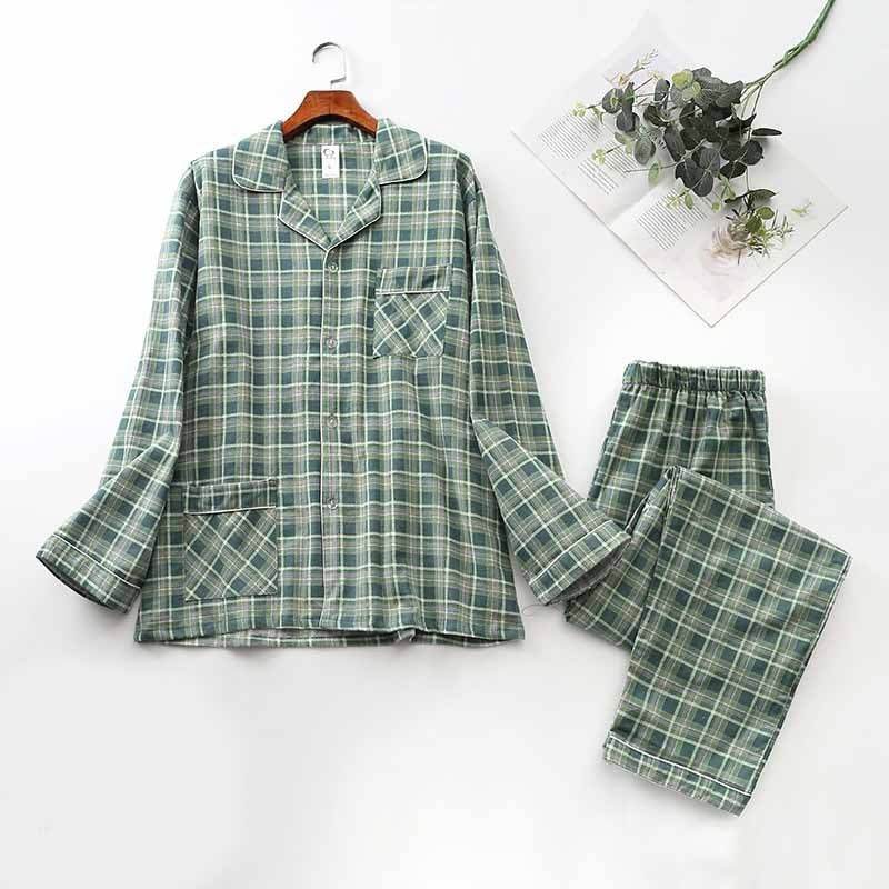 Long-sleeved Trousers And Brushed Plaid Pajama Set - Mubimart