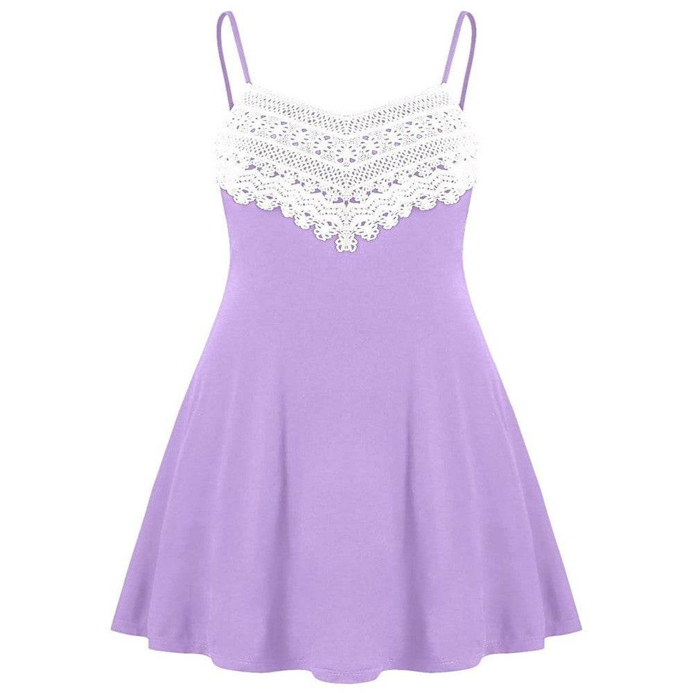 New Crochet Lace Contrast Adjustable Slip Dress - Mubimart