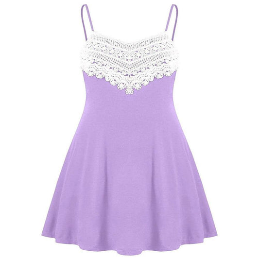 New Crochet Lace Contrast Adjustable Slip Dress - Mubimart
