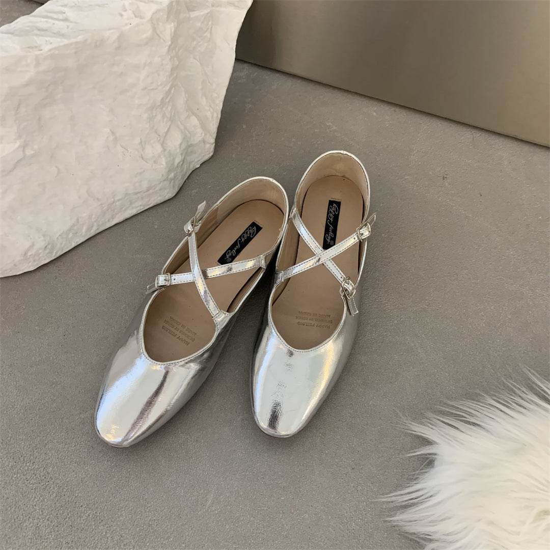 Cross Buckle Flats Women's Retro - Mubimart