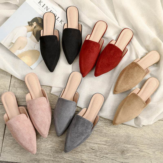 Fashion Closed Toe Flat Pointed-toe Semi-slippers Women - Mubimart