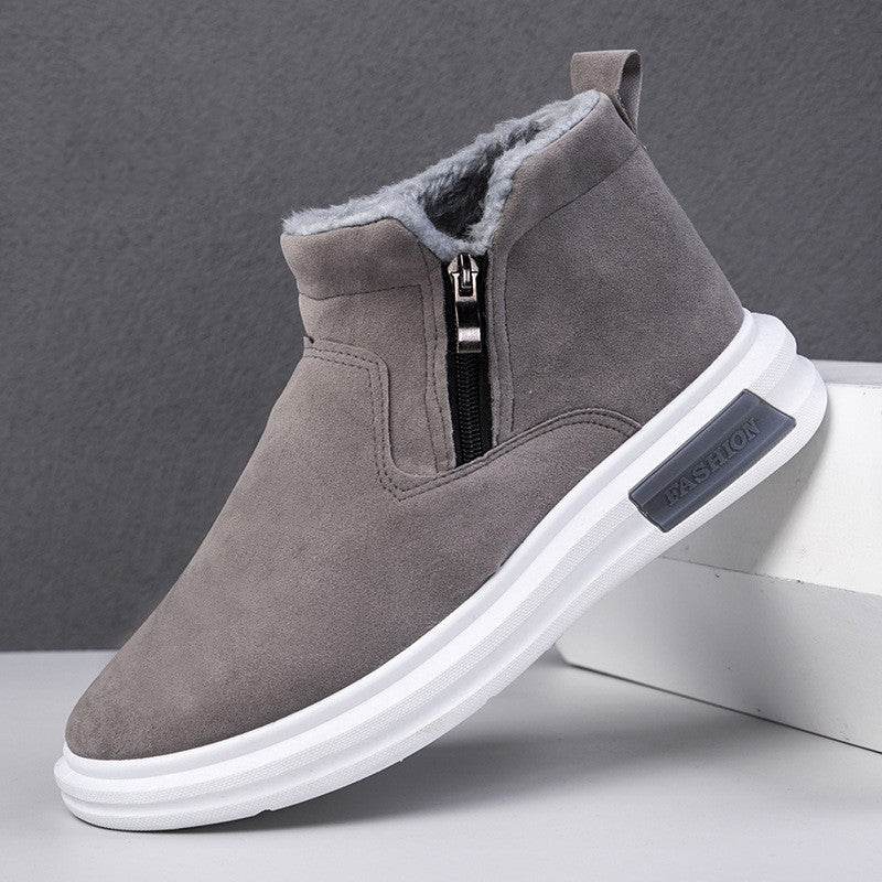 Fashion Snow Boots For Men Winter Warm Flat Cotton Plush Shoes With Side Zipper Casual Daily Fleece Ankle Boot - Mubimart