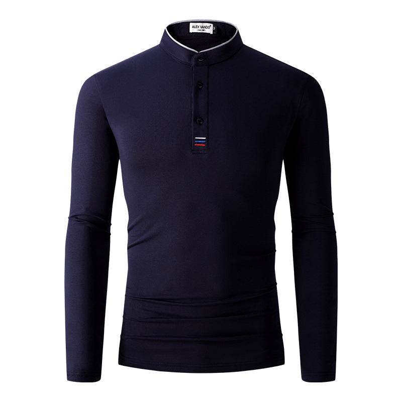 Men's Clothing Men's Long Sleeve Stand Collar Polo Shirt Polo Shirt - Mubimart