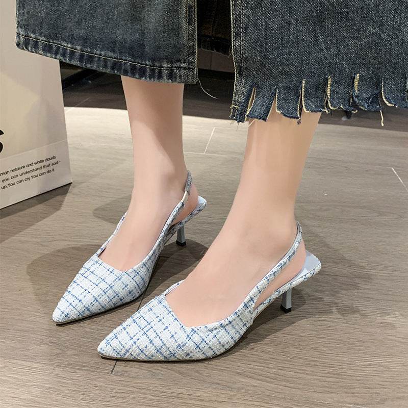 Stiletto Heel Pointed Toe Toe Cap Slingback Sandals Women's Spring And Summer New - Mubimart
