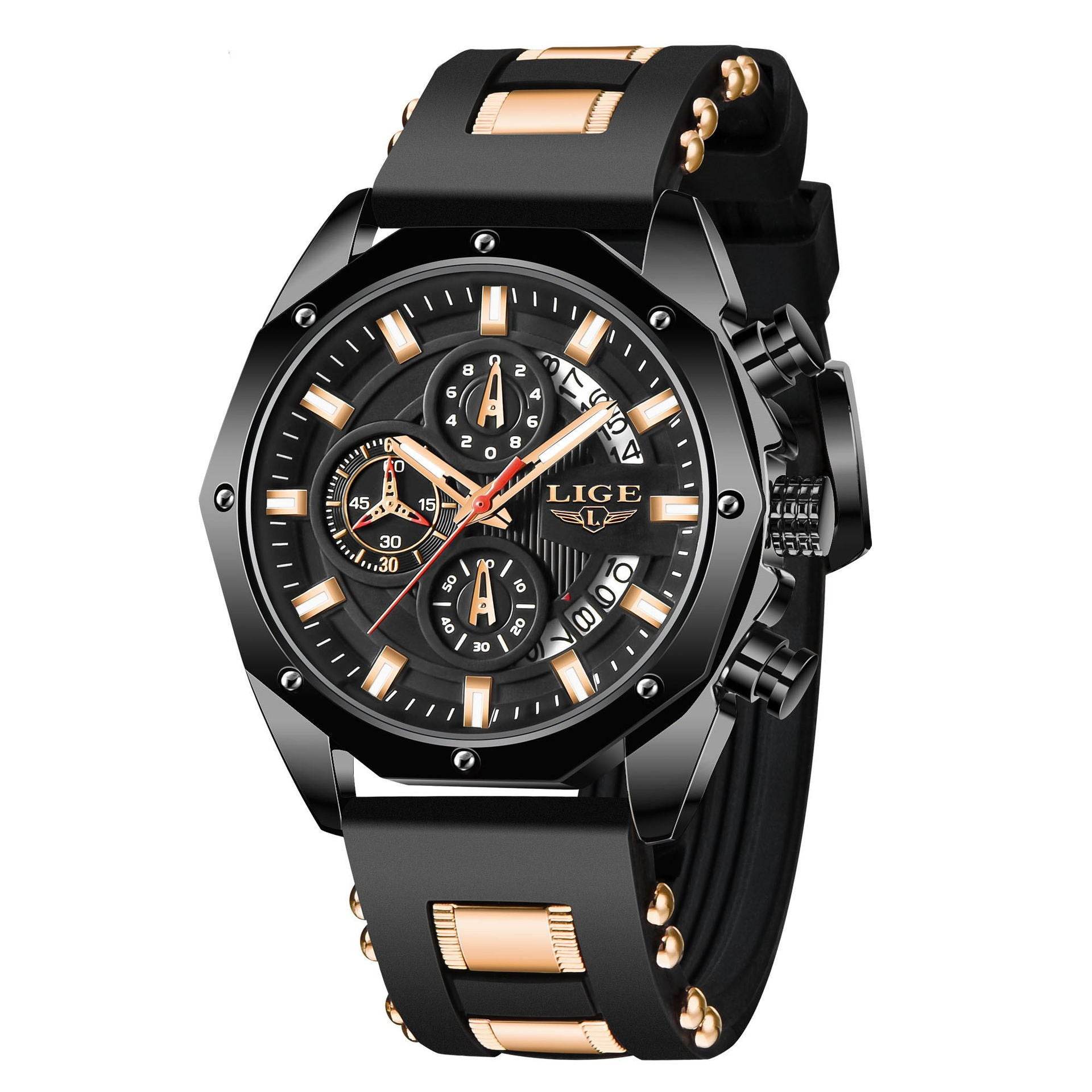 Fashion Mens Watches Top Brand Luxury Silicone Sport Watch Men Quartz Date Clock Waterproof Wristwatch Chronograph - Mubimart