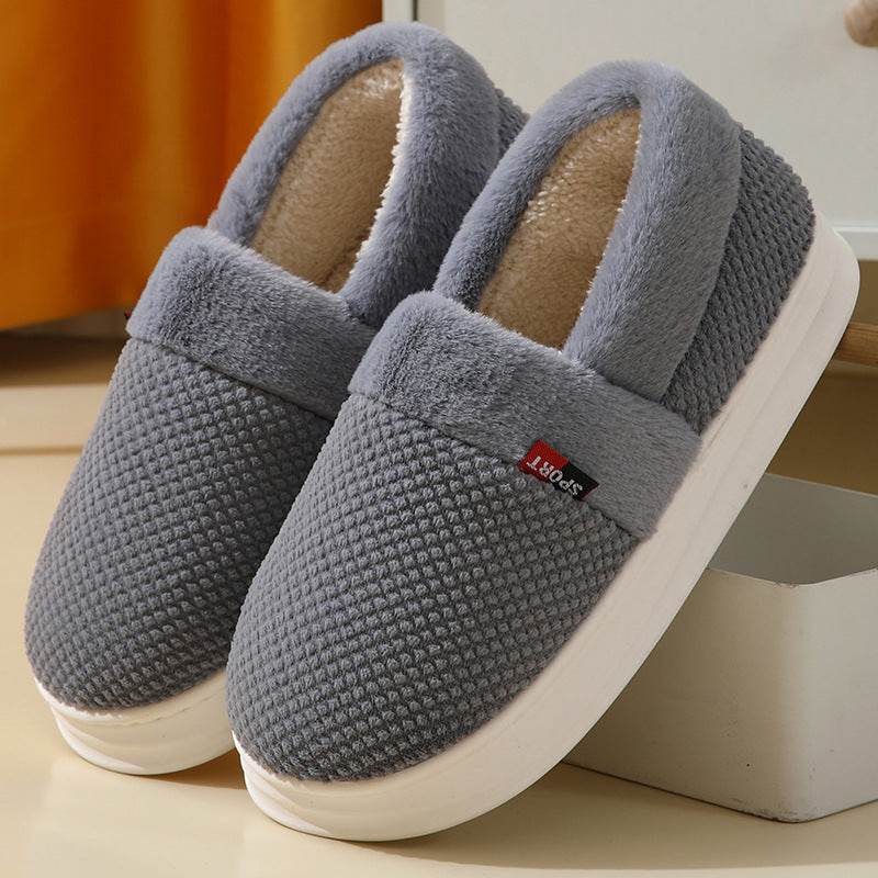Men's Cotton Shoes With Heel Winter Warm Thick Sole Plush Slippers Women Indoor Garden Outerwear Plus Velvet Slipper For Couple - Mubimart