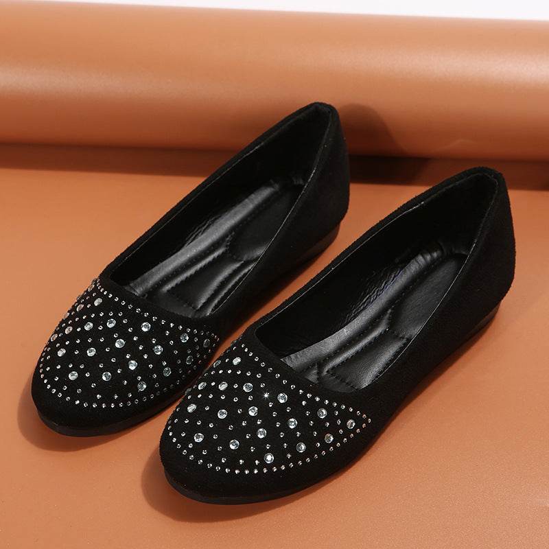 Fshion Flats Shoes With Rhinestones Casual Round Toe Loafers Cozy Shoes For Women - Mubimart