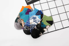 Retro Artistic Oil Painting All Cotton Low Cut Socks - Mubimart -  