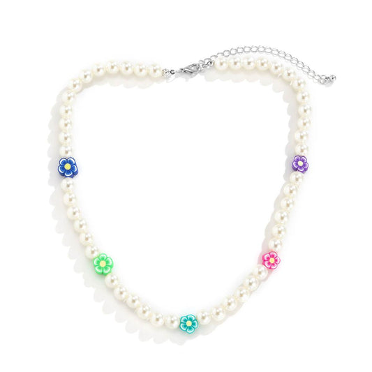 Mens Fashion Colorful Soft Pottery Flower Pearl Necklace - Mubimart