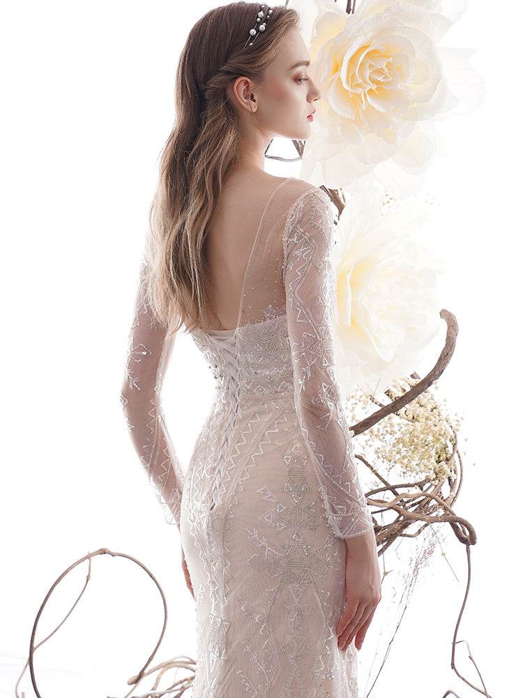 Women's Fashion Fishtail Long Sleeve Wedding Dresses - Mubimart