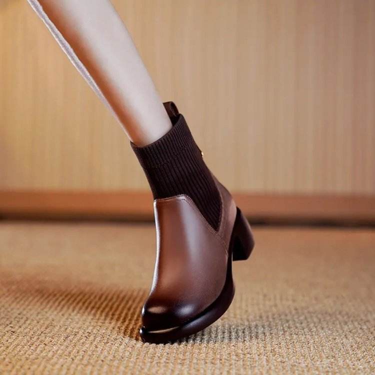 Women's Chunky Heel Square Toe Martin Boots - Mubimart
