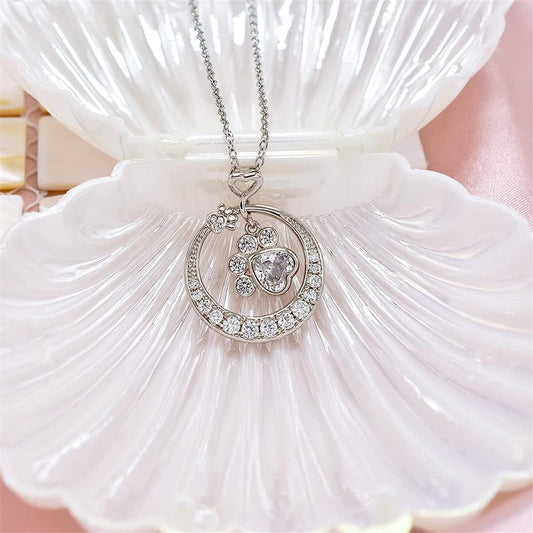 Cute Small Dog Paw Prints Pendant Necklace