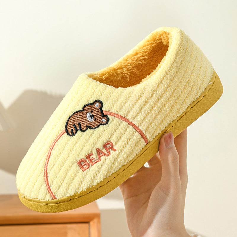 Women's Bear Fuzzy Slippers Casual Non Slip Household Walking Shoes For Home Winter - Mubimart