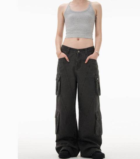 Retro Deconstruction Cargo Jeans Men And Women Loose Casual - Mubimart