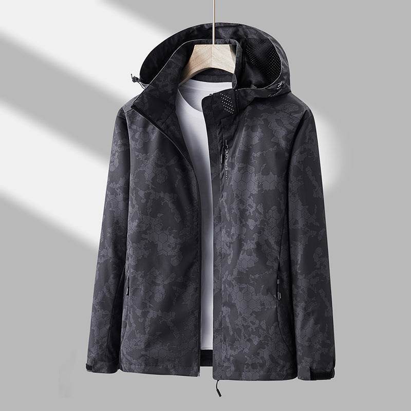 Printed Hooded Windbreaker Unisex Fashion Solid Color Zip-up Jacket Waterproof Windproof Outwear For Women Men Clothing - Mubimart