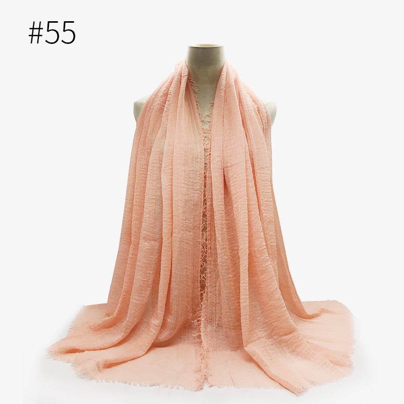 Bubble plain Scarf / cotton scarf fringes women soft solid hijab popular muffler shawls big Pashmina wrap hijab - Mubimart