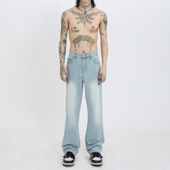 Eisblaue High Street Jeans-Bootcut-Hose im Used-Look