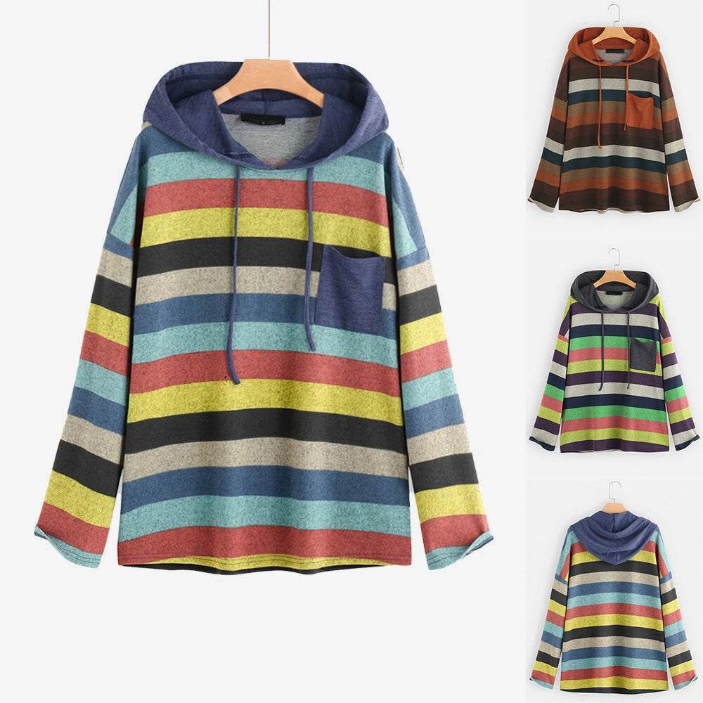 Long sleeve striped plus size sweatshirt - Mubimart
