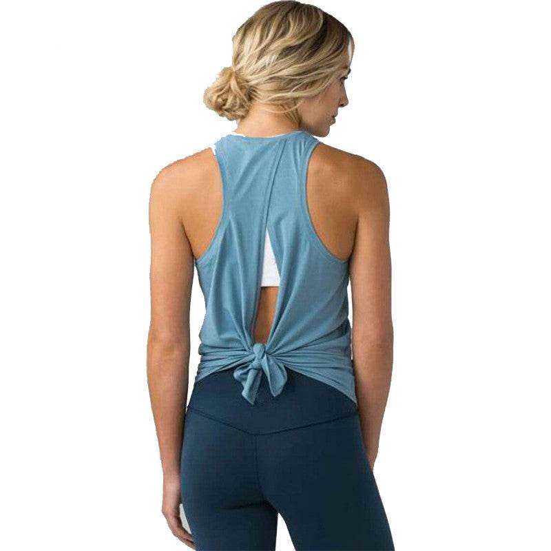Women Backless Yoga Tank Top Shirts Sleeveless Off Shoulder Sports T Shirt Backless Crop Tops Racerback Gym Workout Clothes - Mubimart