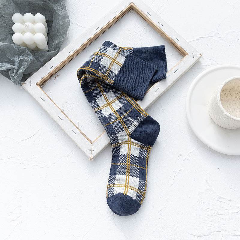 Line Plaid Socks Women Calf Knee Socks Korean Version - Mubimart