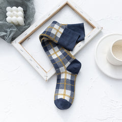 Line Plaid Socks Women Calf Knee Socks Korean Version - Mubimart - Knee high socks 