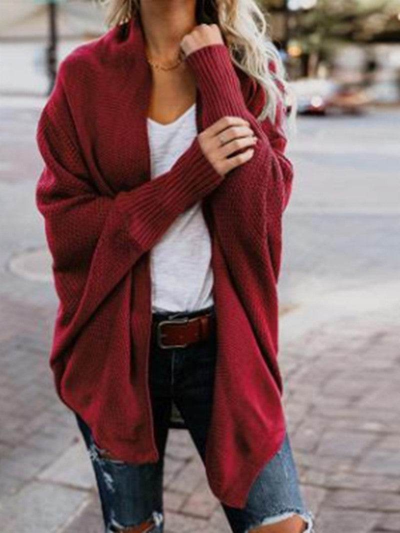 Bat Ssleeve Plus Size Knitted Cardigan Sweater - Mubimart