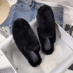 Fur Half Slippers Female Baotou Lazy People Wear Mules Outside