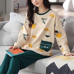 Loose Print Pajamas Women Autumn Winter Pyjama Set Long Sleeves And Trousers Elegant Sleepwear Girl Loungewear Home Clothes - Mubimart -  