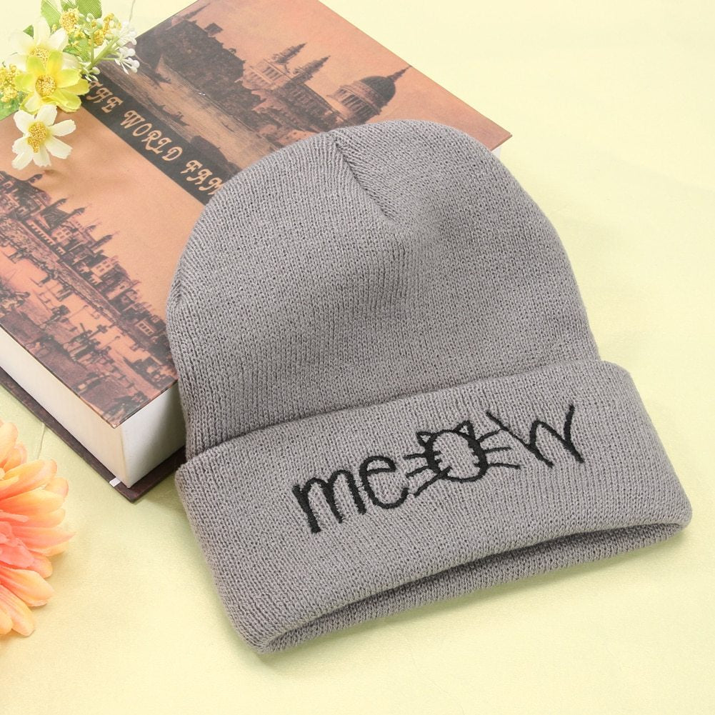 Herfst MEOW Mannen Vrouwen Casual Hip Hop Hoeden Gebreide Wollen Skullies Mutsen Hoed Warme Winter Hoed Voor Vrouwen Muts Winter Mutsen