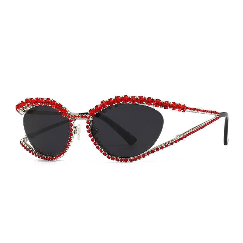 Fashionable Cat Eye Shaped Diamond Studded Sunglasses - Mubimart