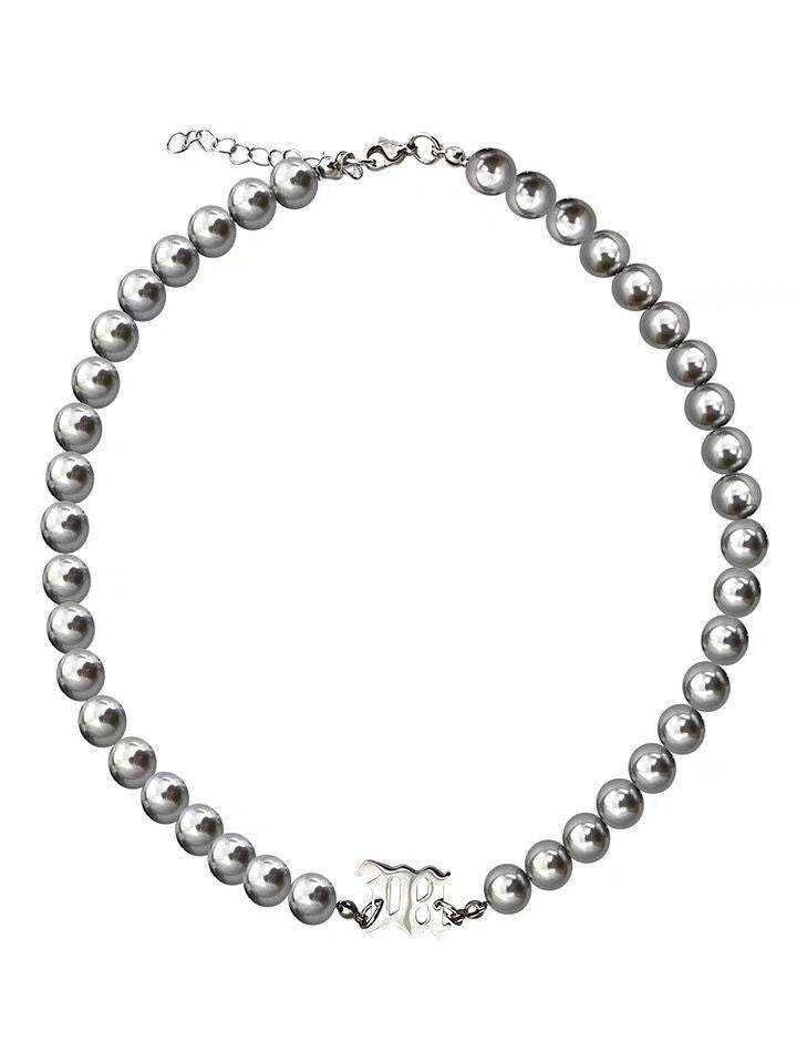 Mens Fashionable And Versatile Gray Pearl Letter Necklace - Mubimart