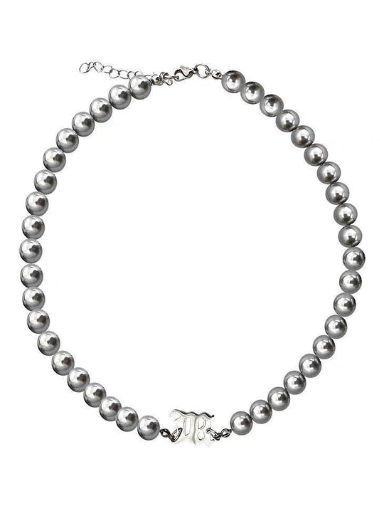 Mens Fashionable And Versatile Gray Pearl Letter Necklace - Mubimart