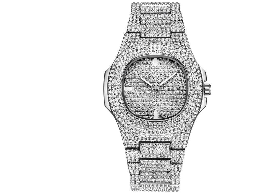 Mens Watches Luxury Brand Fashion Diamond Date Quartz Watch - Mubimart