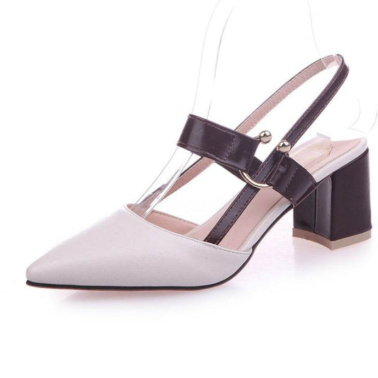 new hollow coarse sandals high-heeled shallow mouth pointed baotou shoes work shoes women Female sexy high heels B1284 - Mubimart